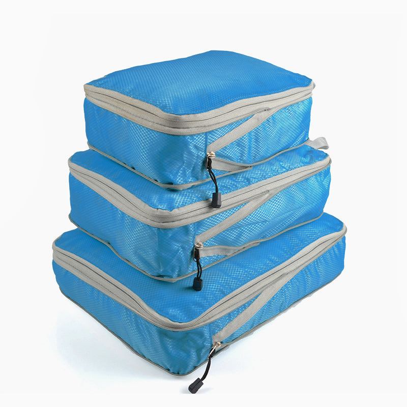 Original supplier catalogue image of the selected 3PCS lake-blue sample lead: three blue packing bags. Not a tested or final Roamviro product or performance proof.